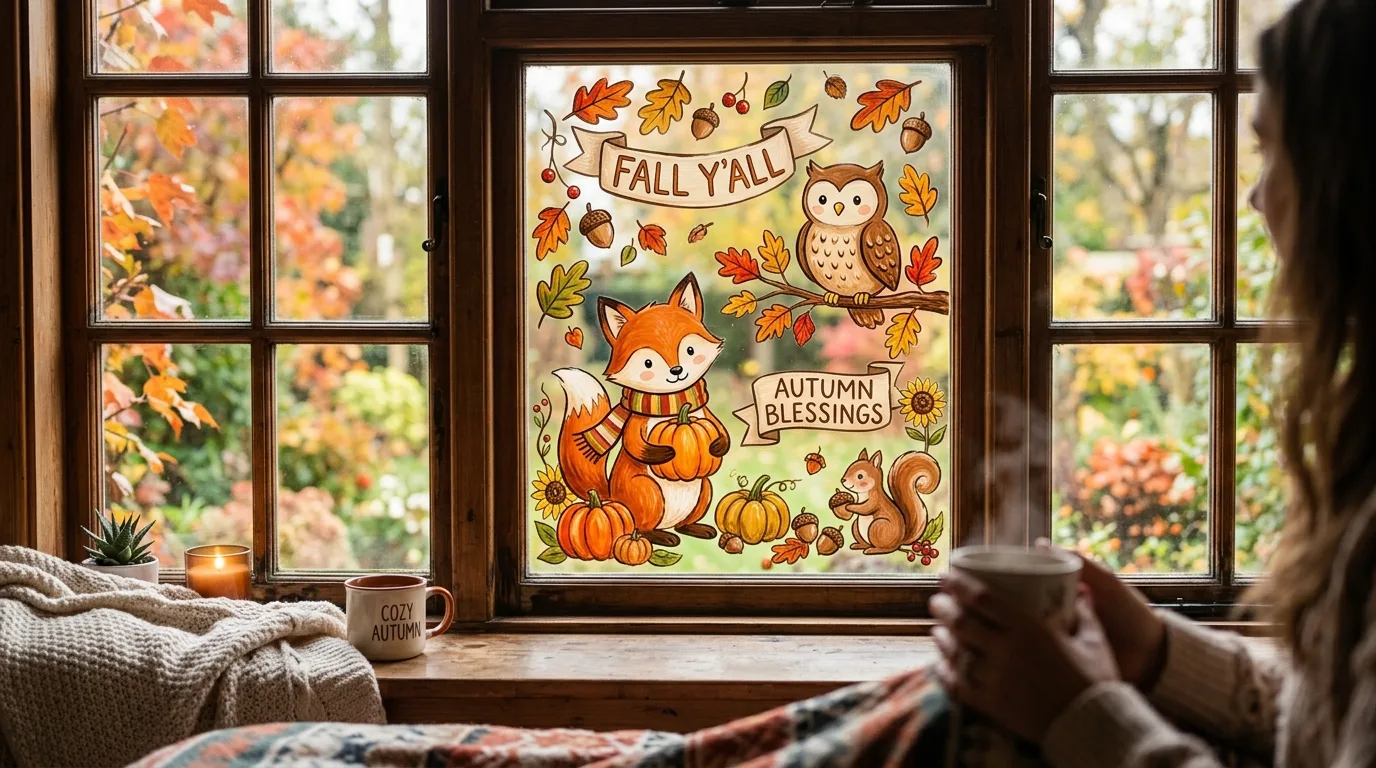 Cute Fall Cartoon Window Painting