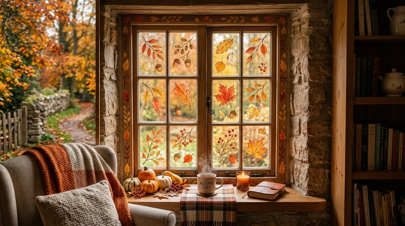 Fall Cottage Window Scene