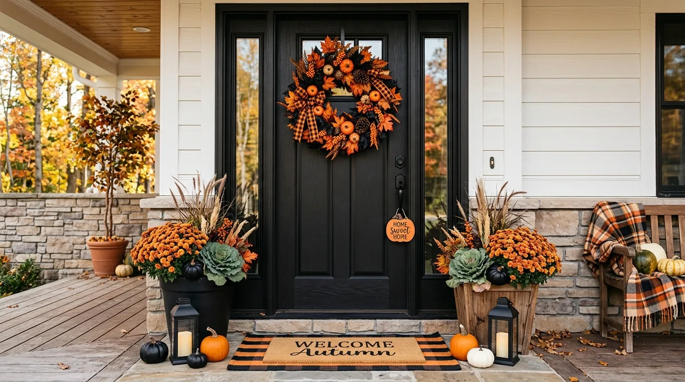 Use Black and Orange Door Decor