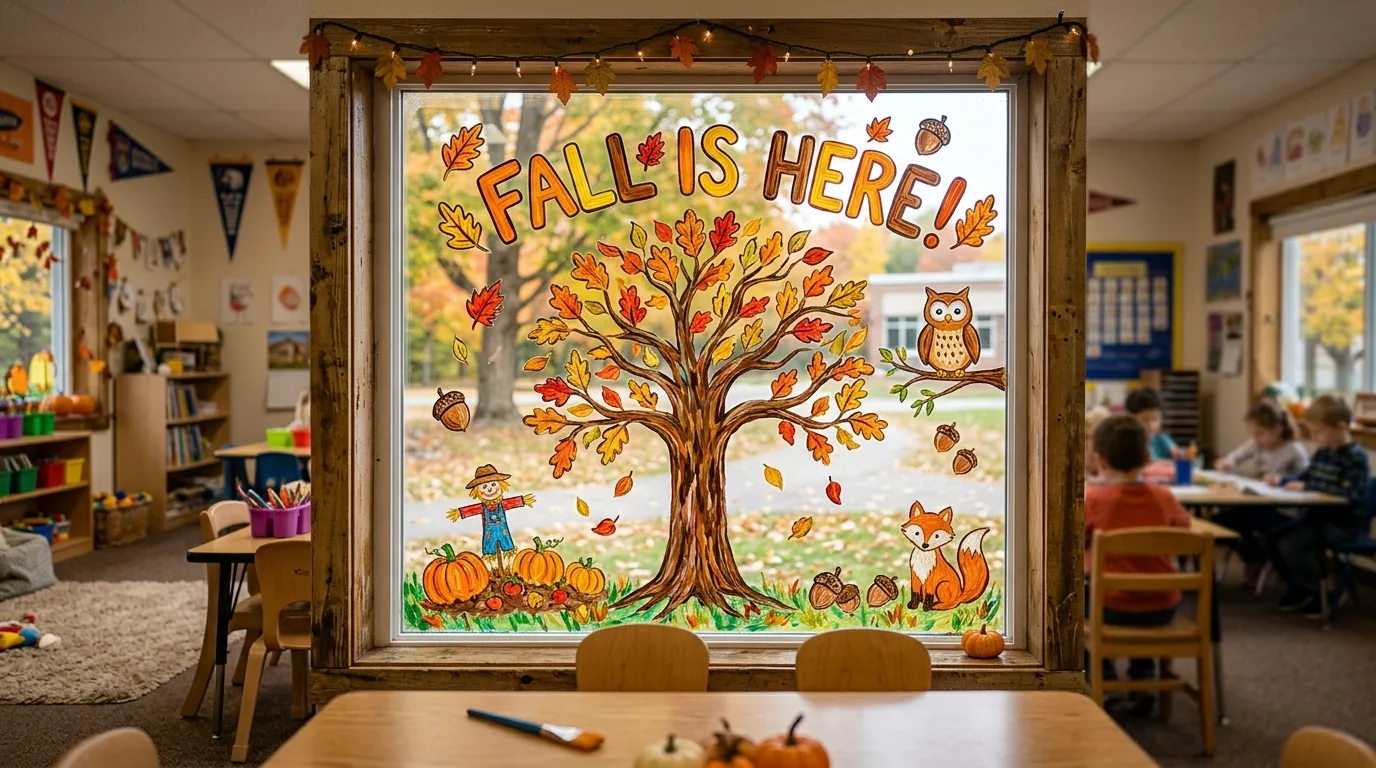 Fall Window Painting for a Classroom